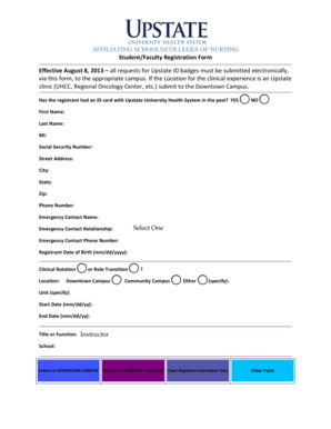 Upstate University Health System Student/Faculty Registration Form