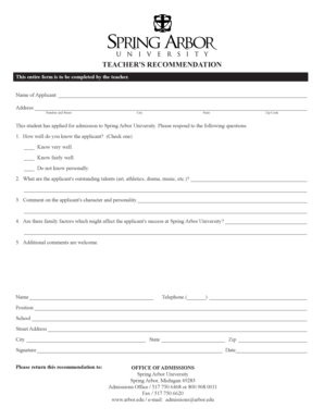 Teacher's Recommendation Form