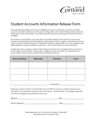 SUNY Cortland Student Accounts Information Release Form