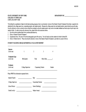 Student Teacher Evaluation Form