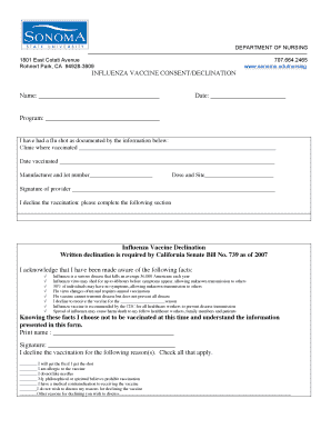 Influenza Vaccine Consent/Declination Form