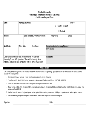 Stanford University Card Access Request Form