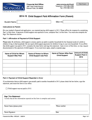 2014-15 Child Support Paid Affirmation Form