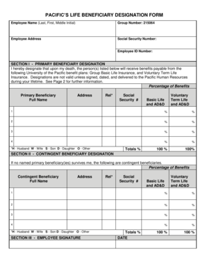 Pacific’s Life Beneficiary Designation Form