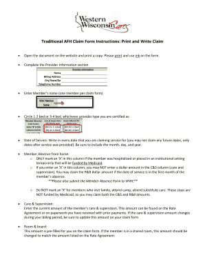 Traditional AFH Claim Form