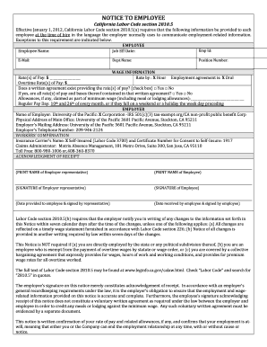 California Labor Code Section 2810.5 Notice to Employee