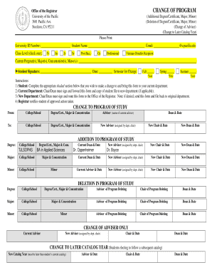 University of the Pacific Change of Program Form