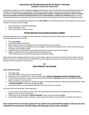 IRS Data Retrieval or Tax Return Transcript Instructions