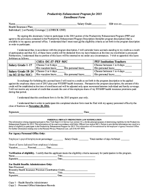 Productivity Enhancement Program 2015 Enrollment Form