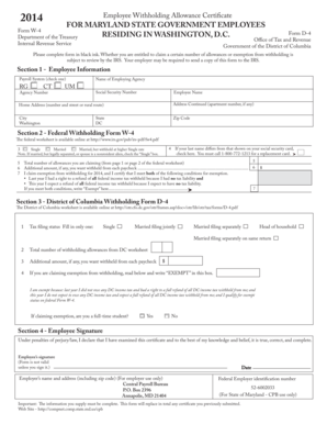 Maryland Employee Withholding Allowance Certificate