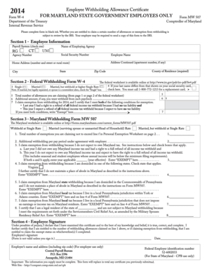 Maryland Employee Withholding Allowance Certificate