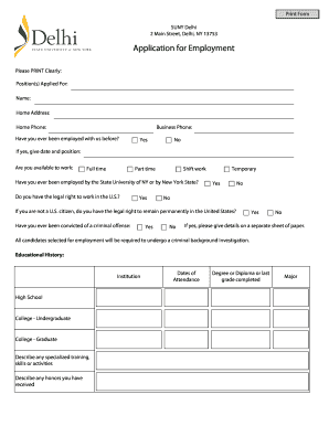 SUNY Delhi Employment Application