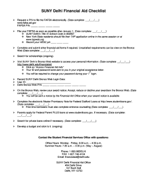 SUNY Delhi Financial Aid Checklist
