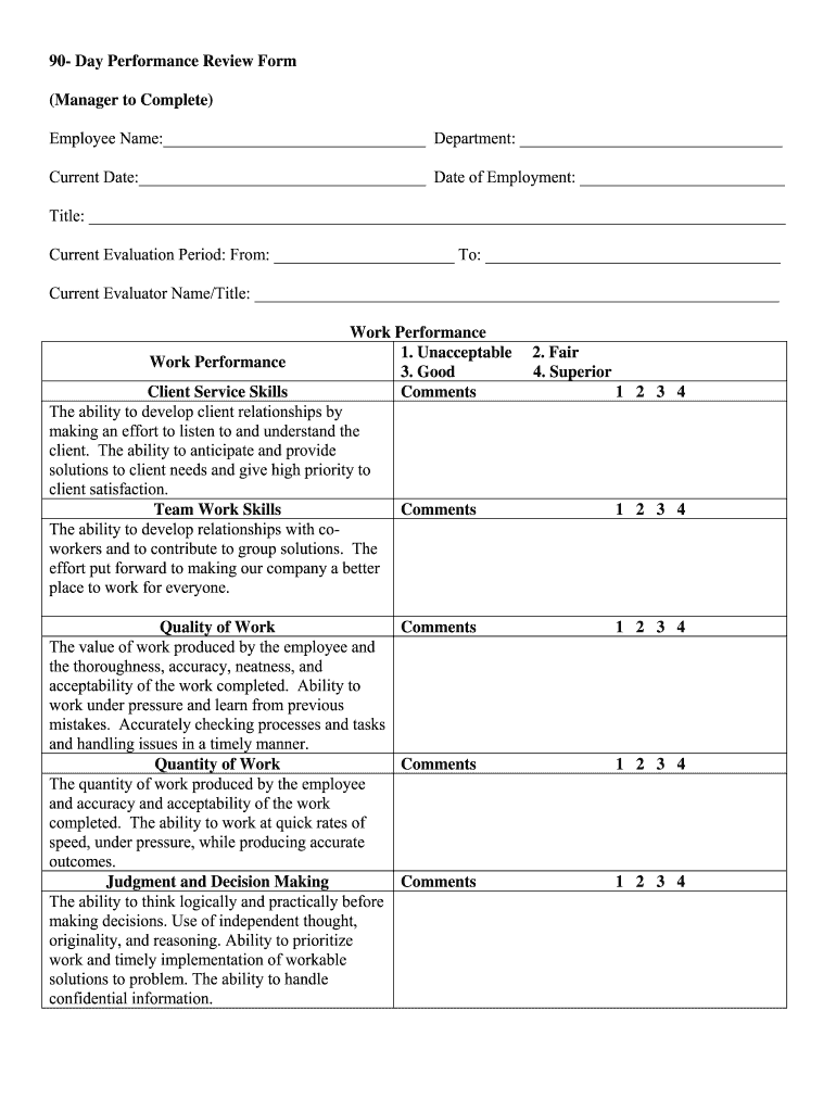 Printable 90 Day Review Template