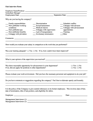 Exit Interview Form Employee Name/Position: Immediate ... - HROI