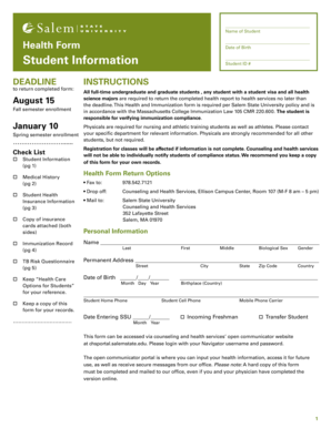 Salem State University Health Form