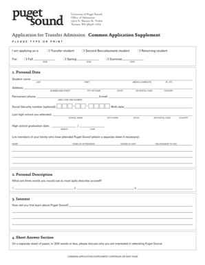University of Puget Sound Transfer Admission Application