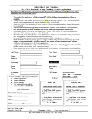 University of San Francisco Student Lottery Parking Permit Application