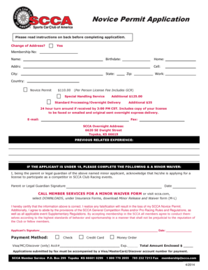 SCCA Novice Permit Application