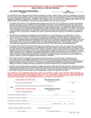 Minor Release and Waiver of Liability and Indemnity Agreement