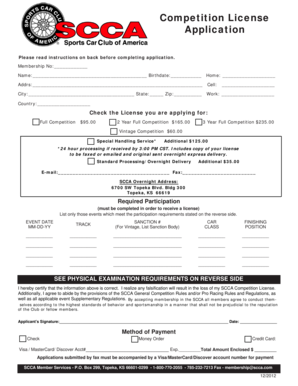 SCCA Competition License Application