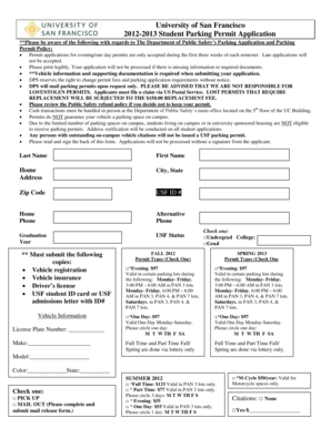 University of San Francisco Student Parking Permit Application