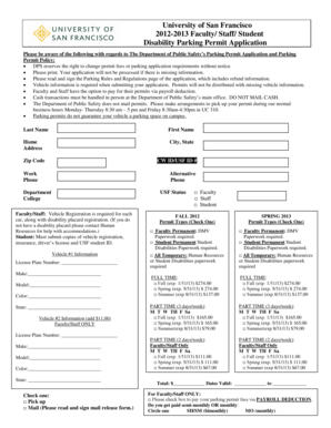 University of San Francisco Disability Parking Permit Application