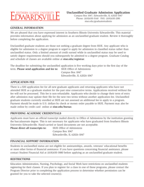 Unclassified Graduate Admission Application