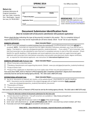 San Jose State University Graduate Application Document Submission Form