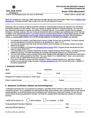 Fillable Online sjsu APPLICATION FOR - San Jose State University Fax ...
