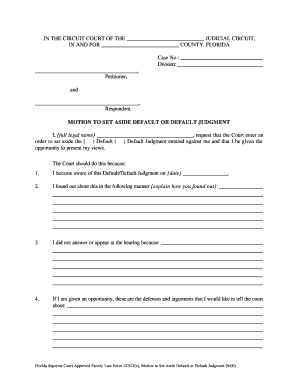 Florida Motion to Set Aside Default or Default Judgment