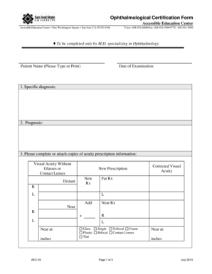 Ophthalmological Certification Form