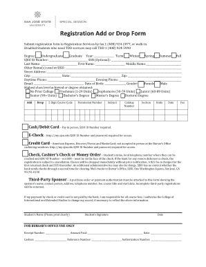SJSU Registration Add or Drop Form