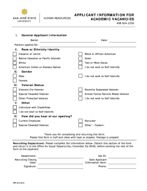 Applicant Information for Academic Vacancies