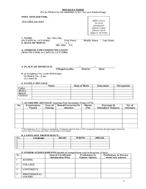 Biodata Form for Job Application