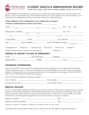 stevens immunization form