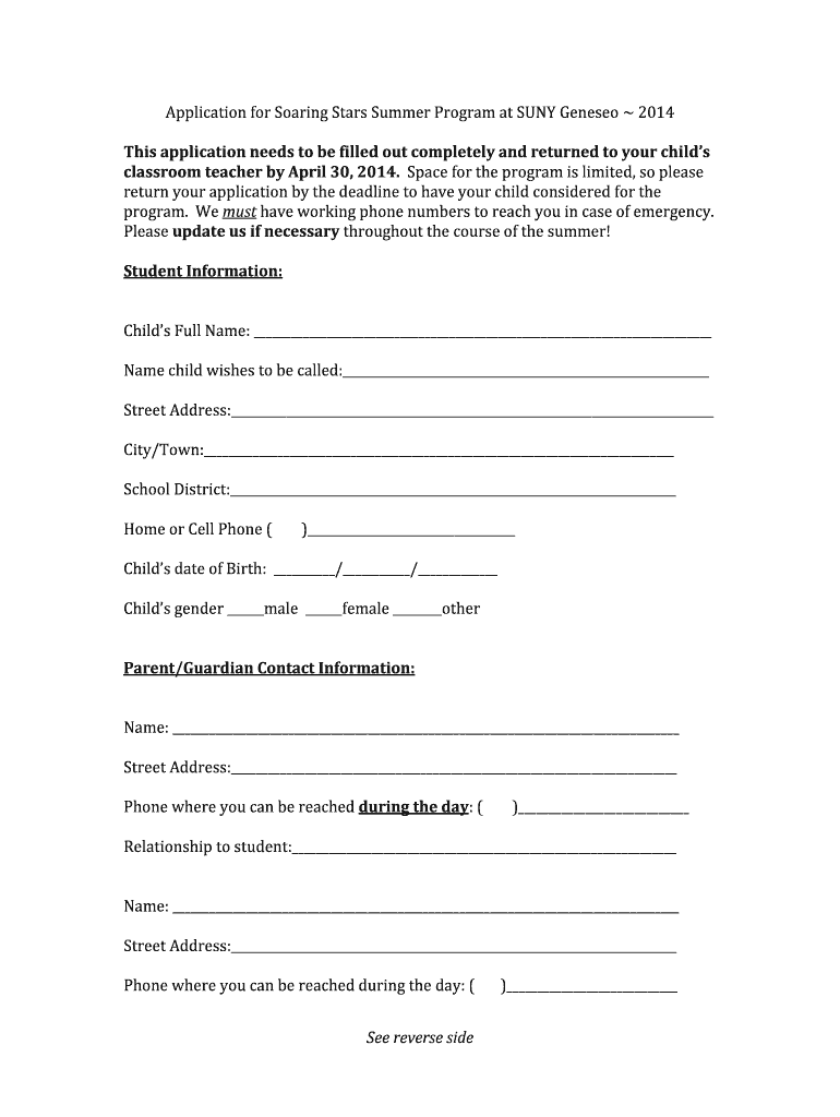 Fillable Online geneseo This application needs to be filled out ...