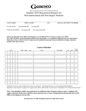 SUNY Geneseo Summer Registration Form