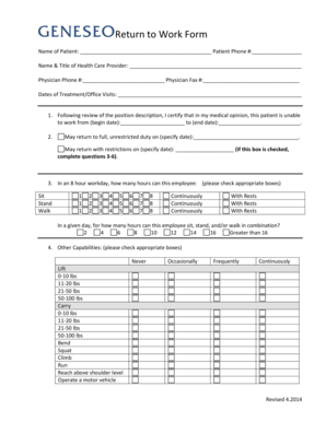 Return to Work Medical Certification Form