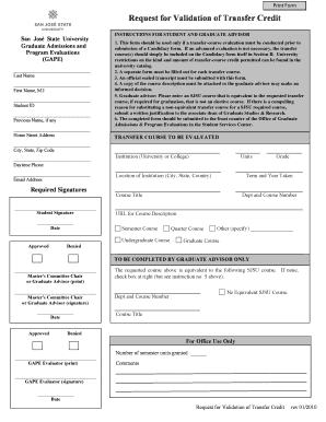 Request for Validation of Transfer Credit