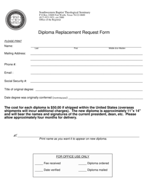 Diploma Replacement Form - Southwestern Baptist Theological ... - swbts