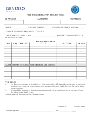 Fall 2014 Registration Request Form