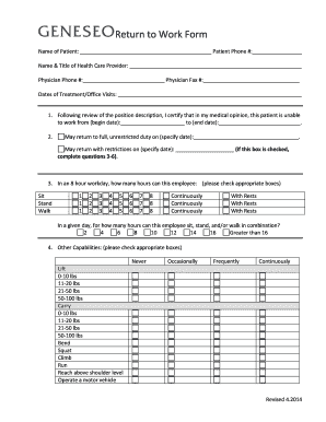 Return to Work Medical Certification Form
