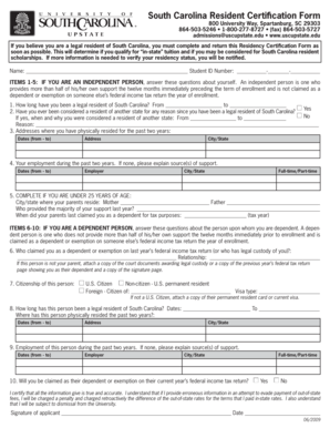 South Carolina Resident Certification Form