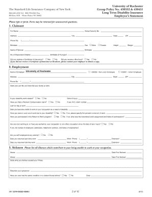 University of Rochester Long Term Disability Benefits Claim Packet