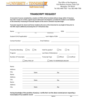 UTHSC Transcript Request Form