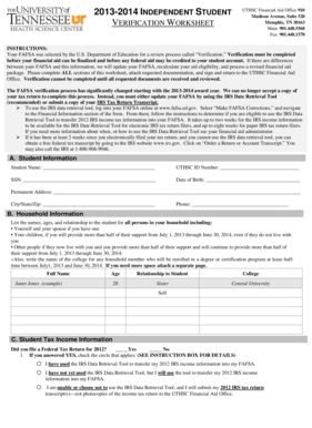 2013-2014 FAFSA Verification Worksheet