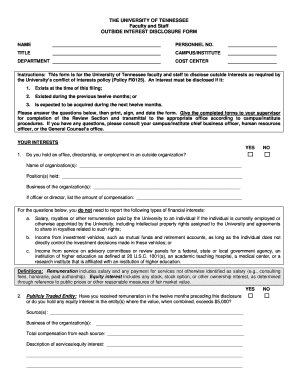 University of Tennessee Outside Interest Disclosure Form