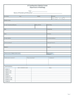 Medical Residency Application Form