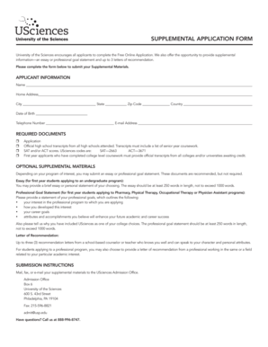 University of the Sciences Supplemental Application Form
